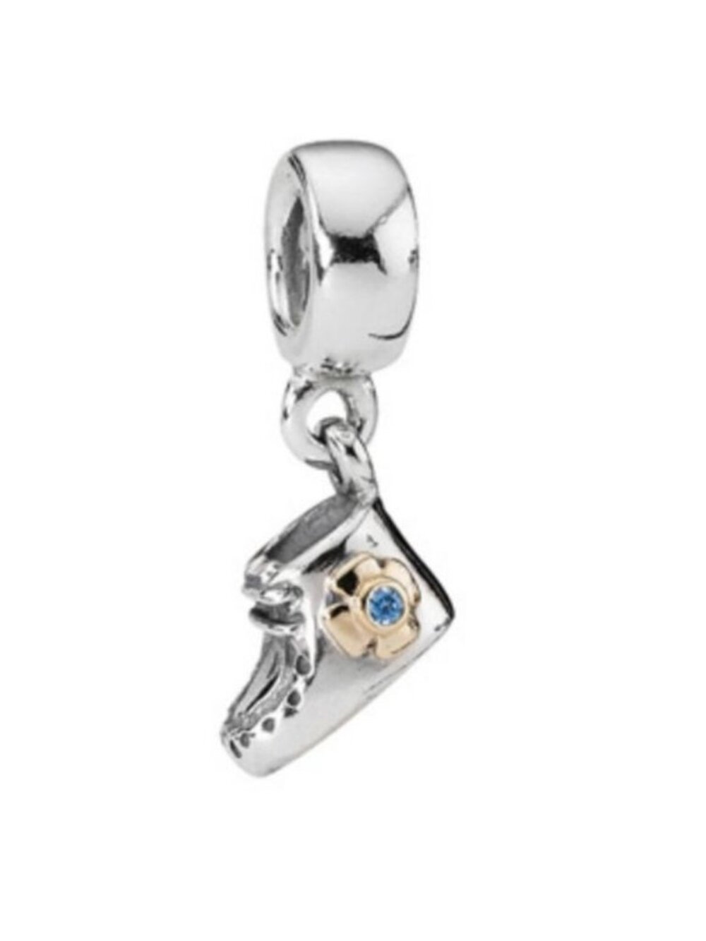 Pandora Sterling Silver and 14k Gold Baby Booty Dangle w/ Blue CZ 790403czb